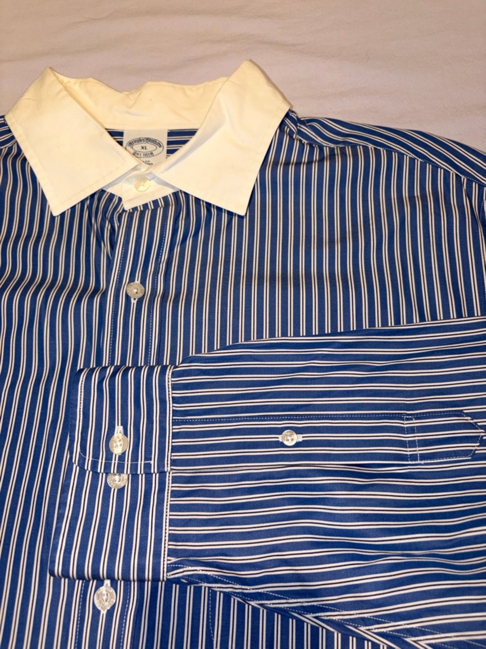 Brooks Brothers Men’s Slim Fit Blue Striped Contrast Collar Dress Shirt Size XL